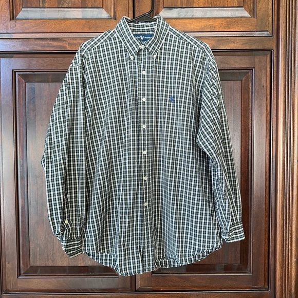 Green Ralph Lauren Mens Size L Navy Plaid Blake Cotton Long Sleeve Button Down - Picture 1 of 12